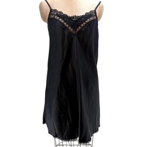 Soft Moments‎ New York Black Lace Nightgown Vintage Slip Lingerie S Valentines